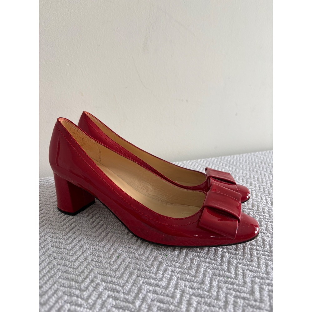 Kate Spade New York Red Patent Leather Bow Block Heel Pumps Square Toe 7.5